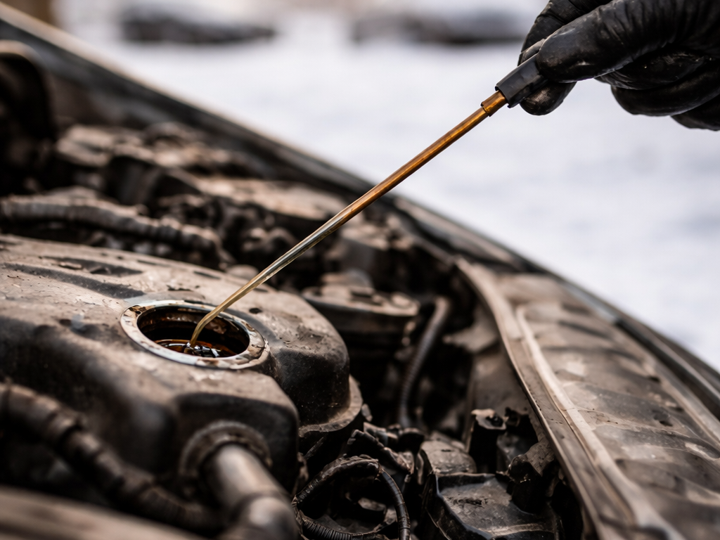 Motor oil being poured into a car engine during an oil change service