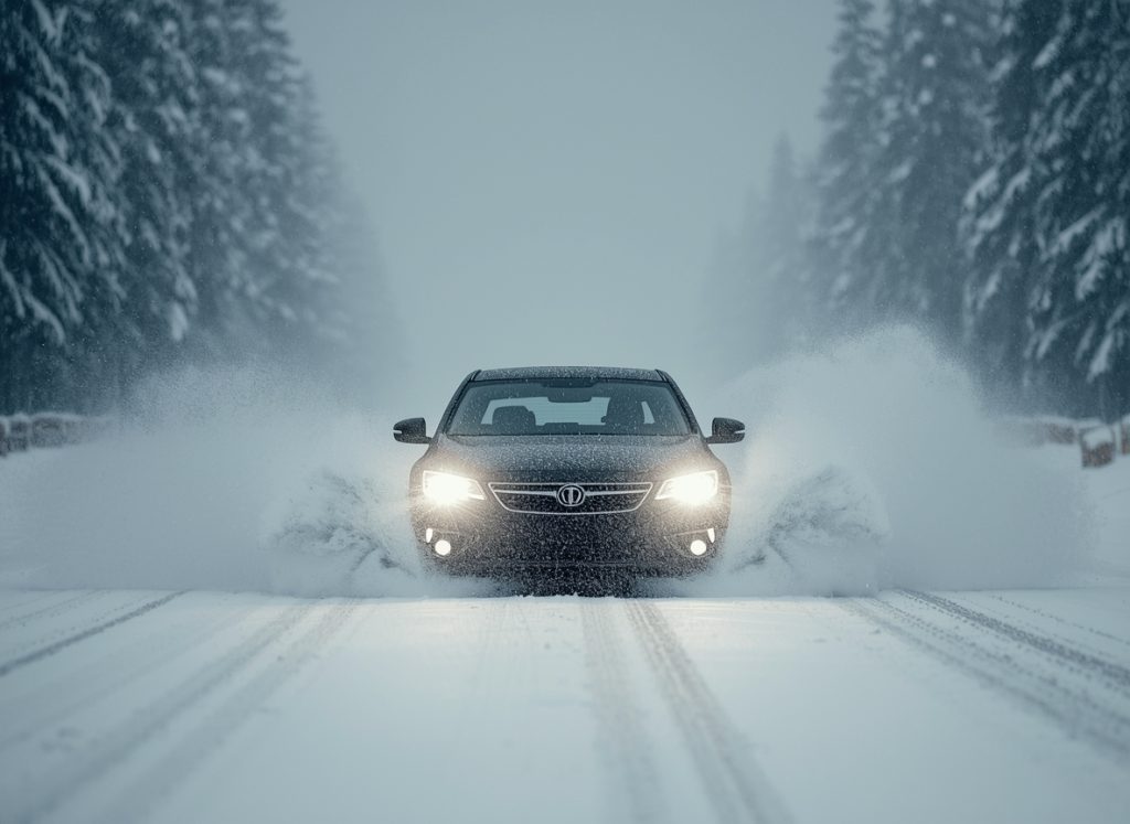 Professional mechanic performing a winter vehicle inspection, demonstrating preventative maintenance for cold Canadian climates