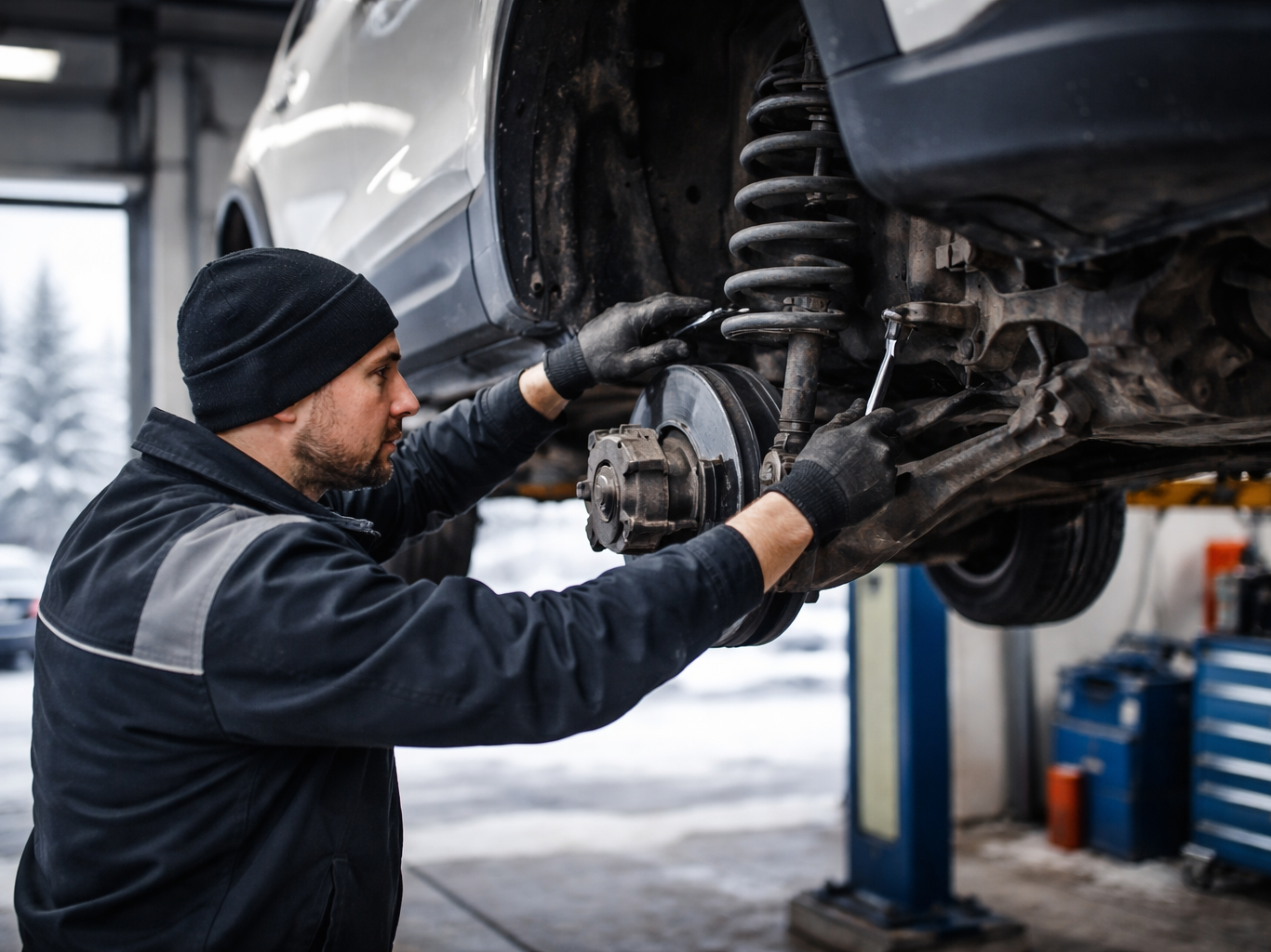 Suspension repair in Calgary – mechanic inspecting vehicle suspension system