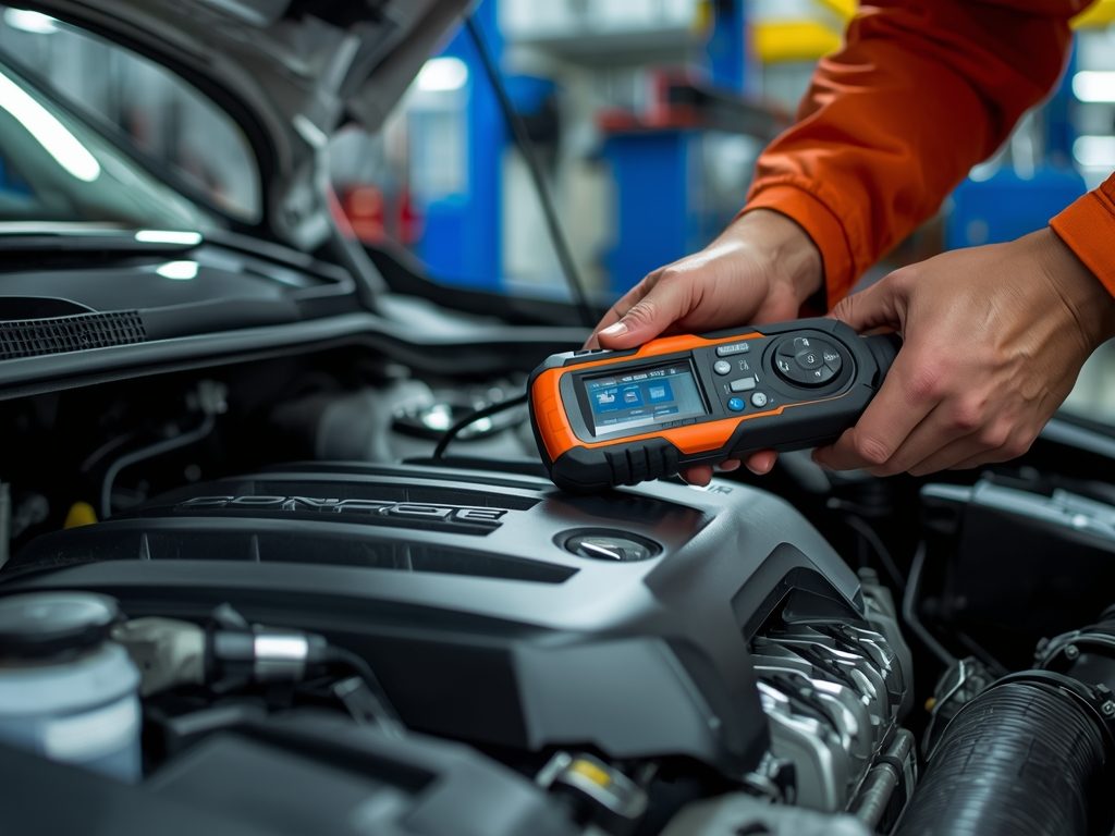 Mechanic performing vehicle diagnostics in Calgary auto repair shop