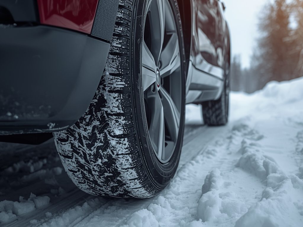 Winter tires on vehicle in Calgary improving safety and traction