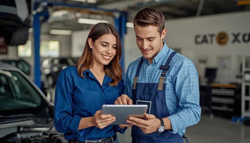 Customer reviewing transparent auto repair pricing in Calgary
