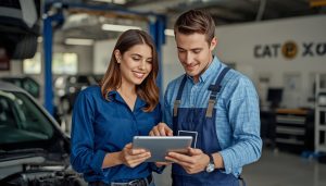Customer reviewing transparent auto repair pricing in Calgary
